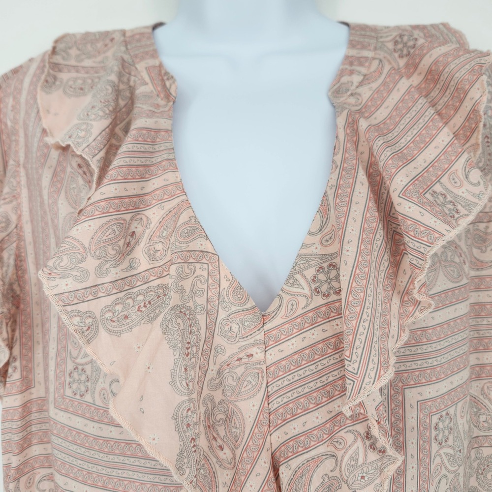 Universal Thread Womens Twee‎ Ruffle Top Size L Pink Bandana Romantic Peasant - Picture 2 of 7